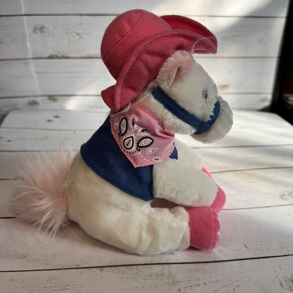 Aurora Cowboy Horse Plush White Pink Hat Bandana Boots Stuffed Animal 8" Toy - Picture 6 of 11
